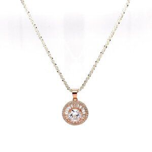 Designer Sterling Silver & Cubic Zirconia Rose Gold Plate 18” Necklace! 31‎